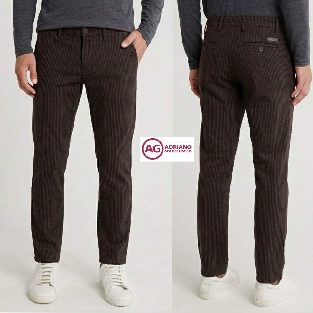 NWT AG Adriano Goldschmied The Marshall Slim Trouser Brown Pinstripe Textured 29